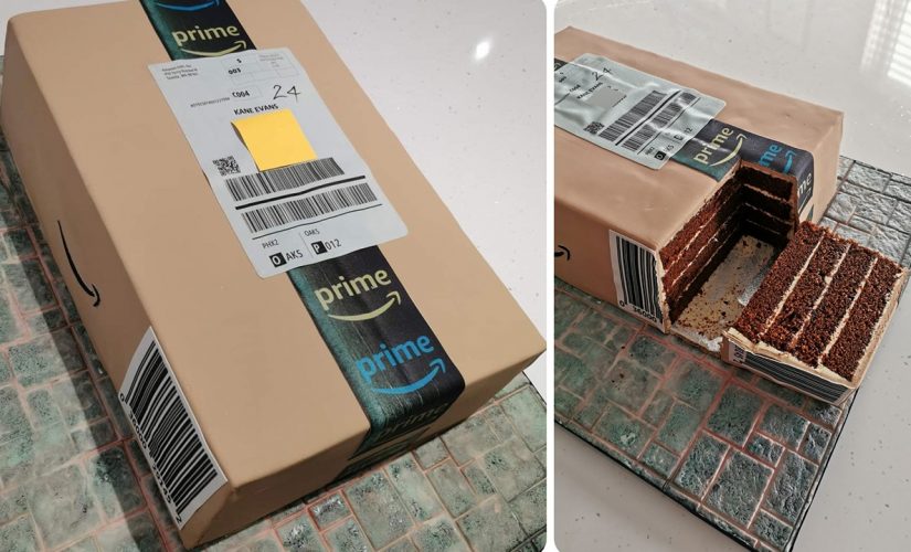 Mom bakes Amazon delivery box cake for shopaholic son’s birthday