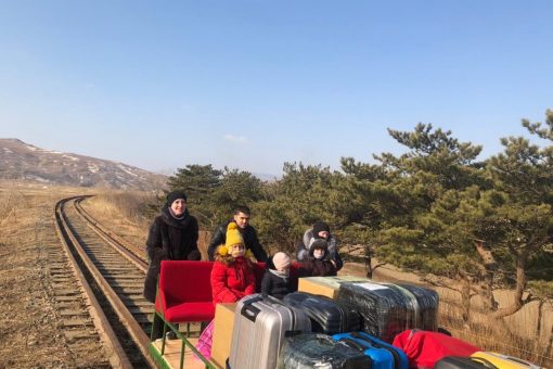 Russian diplomats exit North Korea by hand-pushed trolley
