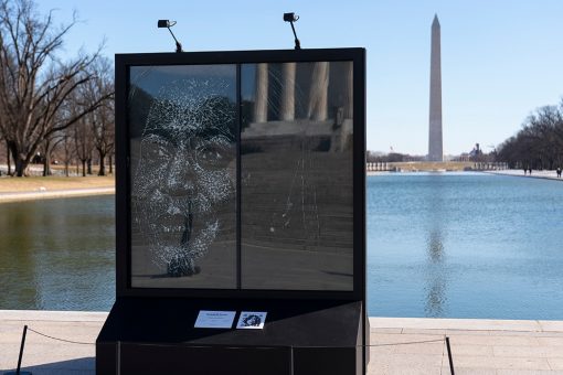 Shattered glass installation in DC dedicated to Kamala Harris