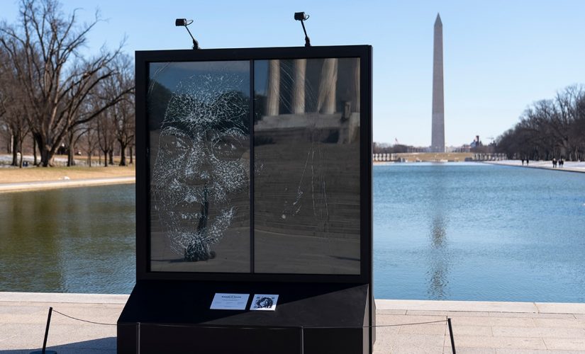 Shattered glass installation in DC dedicated to Kamala Harris