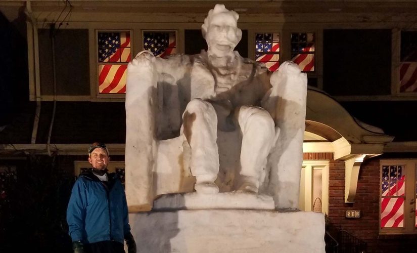 New Jersey man explains how he made 14-foot Lincoln snow sculpture