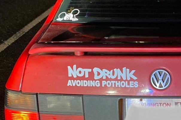 Man with ‘Not Drunk, Avoiding Potholes’ sticker busted for alleged DUI: report