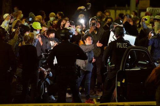 Echo Park protest in LA declared unlawful assembly; police say ‘high-intensity lights’ used against officers