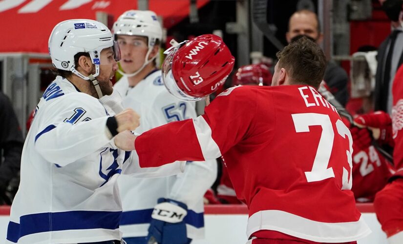 Red Wings’ Adam Erne goes down hard after fight with Lightning’s Barclay Goodrow