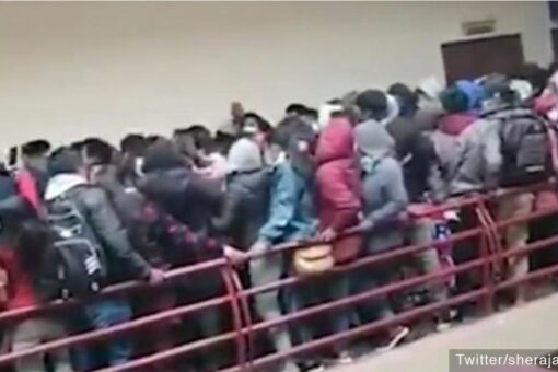 Horrific video shows Bolivian university students falling to their death after metal rail collapses