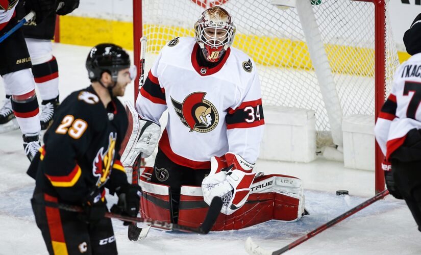 Dube gets 1st hat trick, Flames beat Senators 7-3