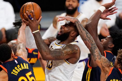 James scores 19 in 1,300th regular-season game in Lakers win