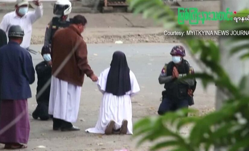 Nun kneels in front of police to stop Myanmar violence, but in vain