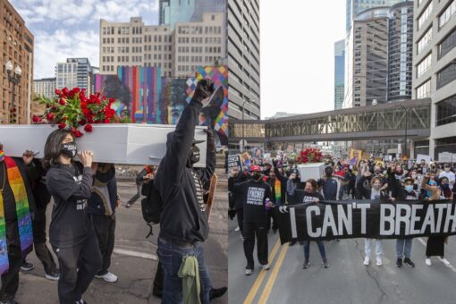 Minneapolis protesters carry casket, march through city on eve of Chauvin trial