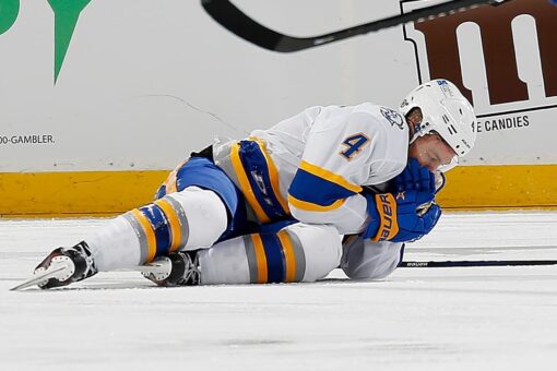 Sabres’ Taylor Hall leaves bloodied against Devils after taking puck to the face