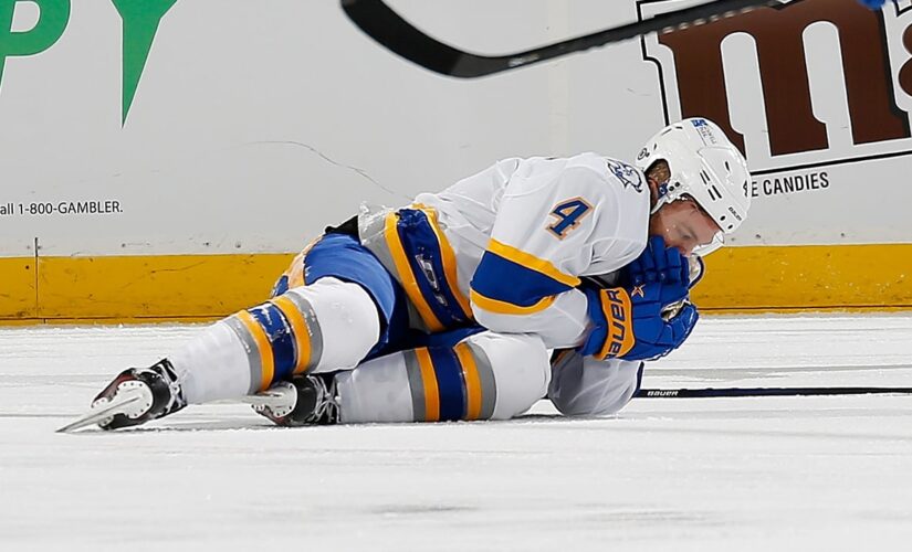 Sabres’ Taylor Hall leaves bloodied against Devils after taking puck to the face