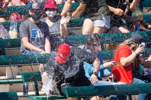 MLB fan’s beer explodes when screaming line drive flies into stands
