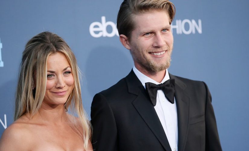 Golden Globes nominee Kaley Cuoco in tears as husband Karl Cook surprises her ahead of award show