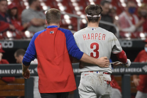 Phillies’ Bryce Harper hit by pitch in face, ‘feels good’
