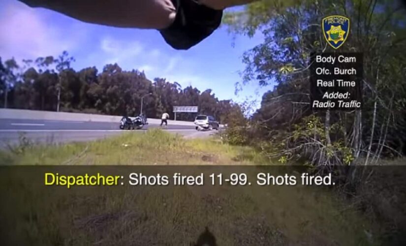 California police bodycam footage captures homicide suspect firing at motorcycle officer
