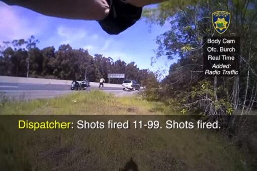 California police bodycam footage captures homicide suspect firing at motorcycle officer