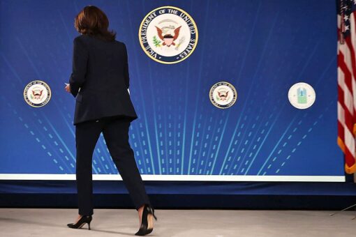 Kamala Harris greeted by protesters during New Hampshire trip to promote infrastructure