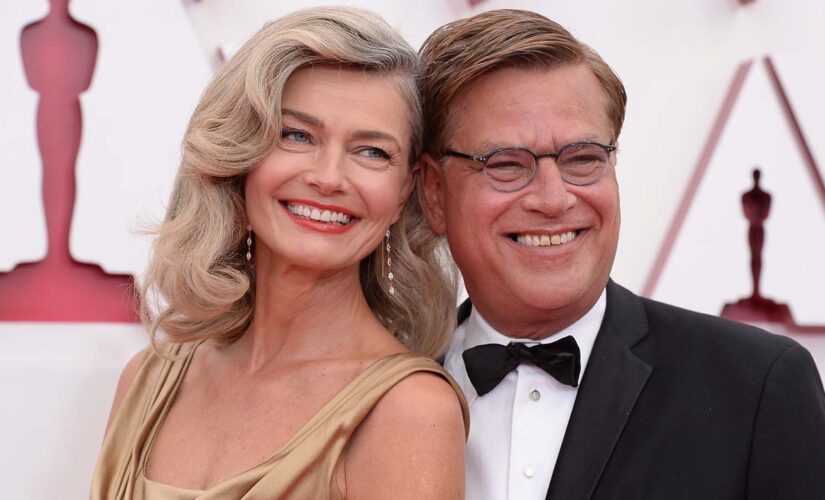 Paulina Porizkova jokes she was a ‘female Oscar’ for boyfriend Aaron Sorkin in 15-year-old gold gown at show