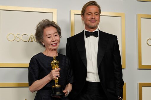 Brad Pitt fights back tears during ‘Minari’ actress’ Oscars acceptance speech