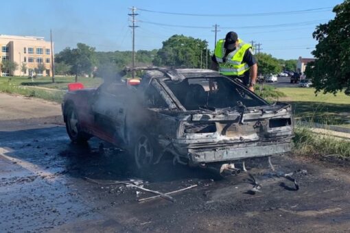 Inferno on Texas highway as car explodes into massive fireball