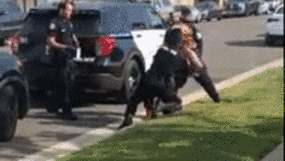 California police officer caught on video punching handcuffed woman in face before fellow cops intervene