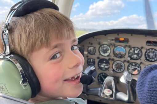 7-year-old boy with dreams of becoming a Royal Airforce Pilot takes first flying lesson