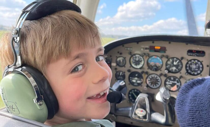 7-year-old boy with dreams of becoming a Royal Airforce Pilot takes first flying lesson