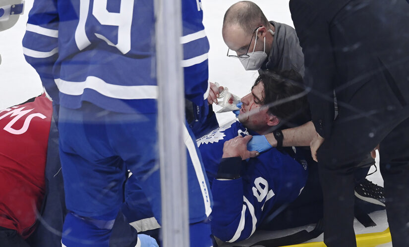 Maple Leafs’ John Tavares stretchered off ice after hit to head in Game 1 against Canadiens