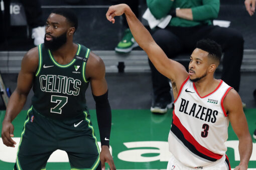 McCollum powers Trail Blazers past Celtics 129-119
