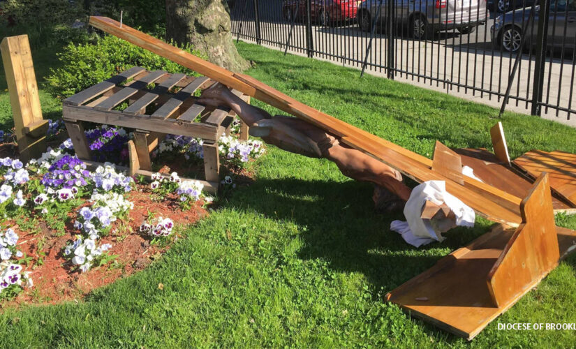 NYC church attack: Jesus statue toppled, American flag burned