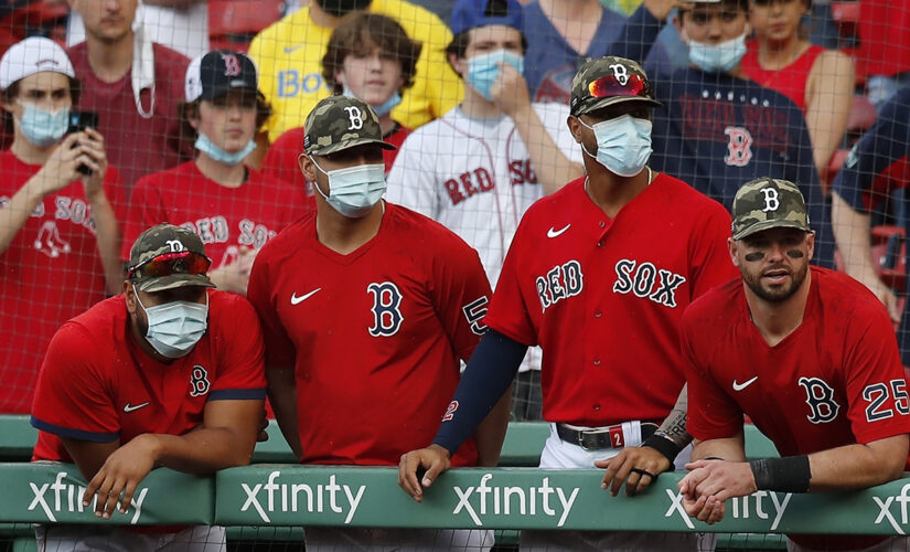 Red Sox fan comes up with flying bat while talking on phone during game