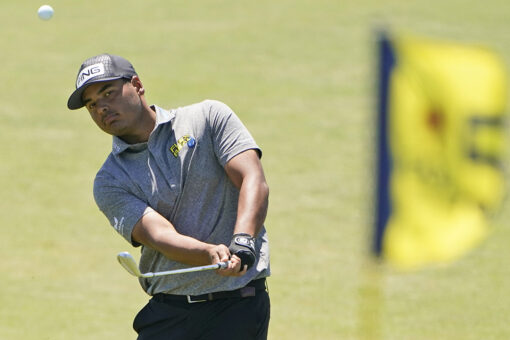 Golfer Sebastian Munoz’s shot finds its way into trash bag at PGA Championship