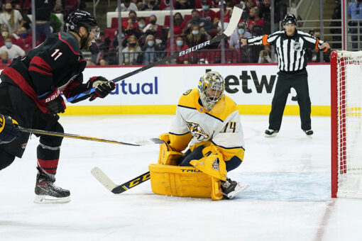 Staal scores in OT, lifts Hurricanes past Predators 3-2