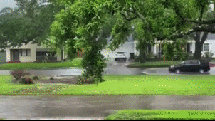Louisiana father picking up his kids from school using a kayak on flooded Common St. in Lake Charles