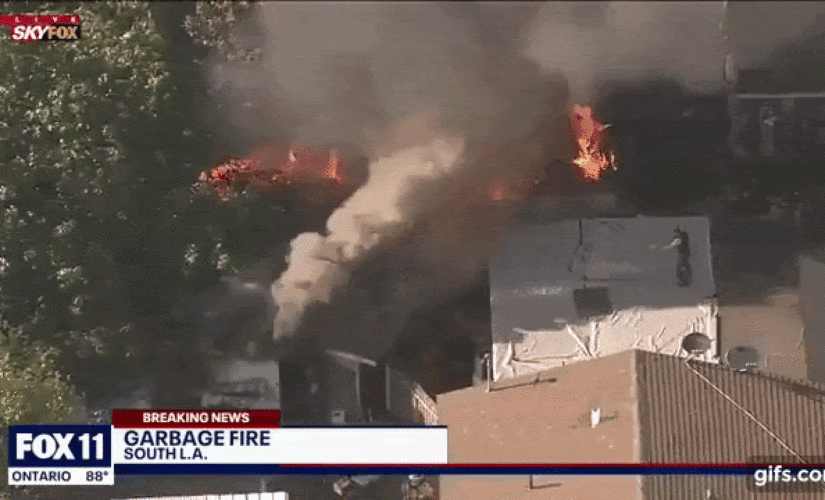 Los Angeles man seen trying to douse raging fire with garden hose