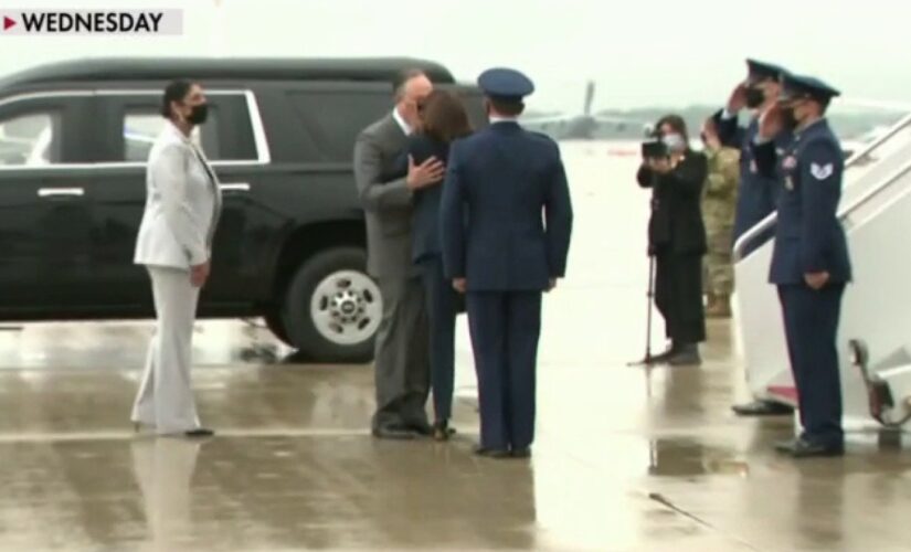 Kamala Harris, Second Gentleman kiss while wearing masks