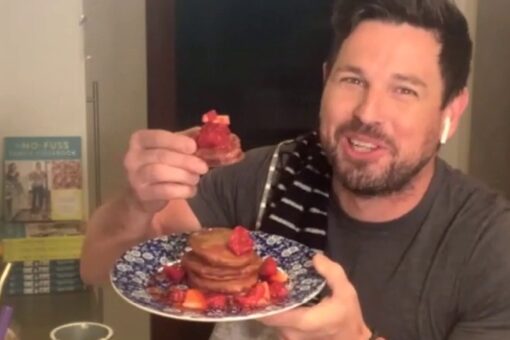 Chef Ryan Scott’s cocoa red velvet Mother’s Day pancakes with mashed strawberries