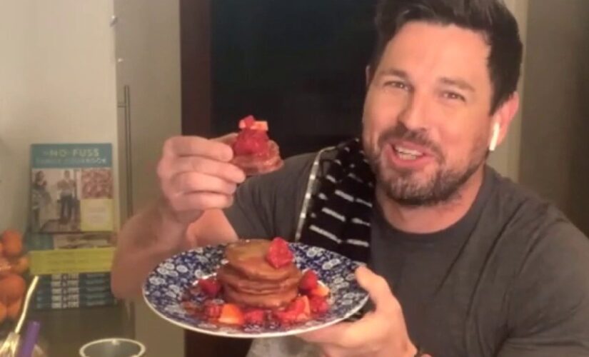 Chef Ryan Scott’s cocoa red velvet Mother’s Day pancakes with mashed strawberries