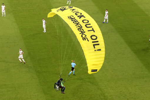 Protester parachuted into stadium at Euro 2020 game, fans injured