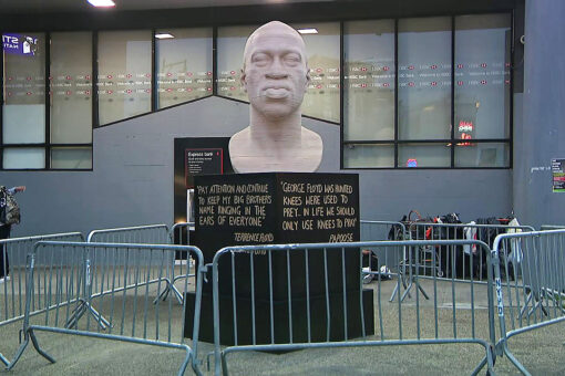 George Floyd statue vandalized in NYC, 4 suspects sought