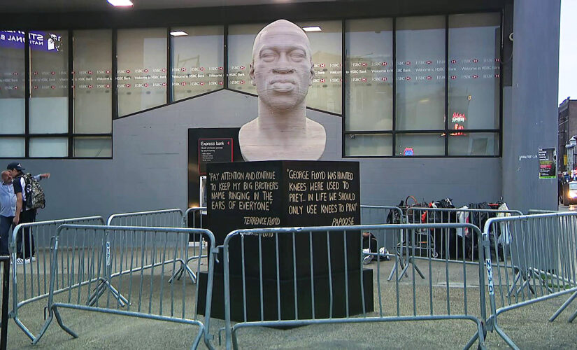 George Floyd statue vandalized in NYC, 4 suspects sought