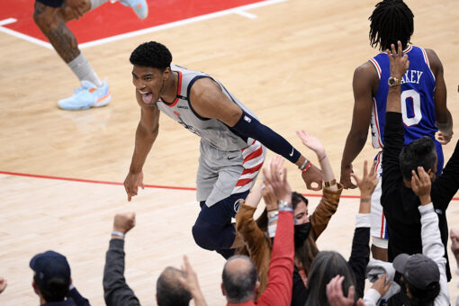 Embiid leaves with sore knee, 76ers lose to Wizards 122-114