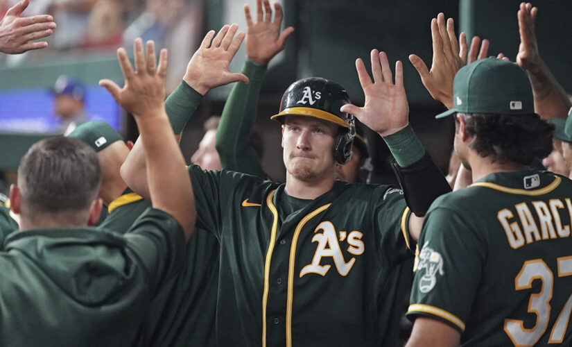 Athletics race to large, early lead, defeat Rangers 13-6