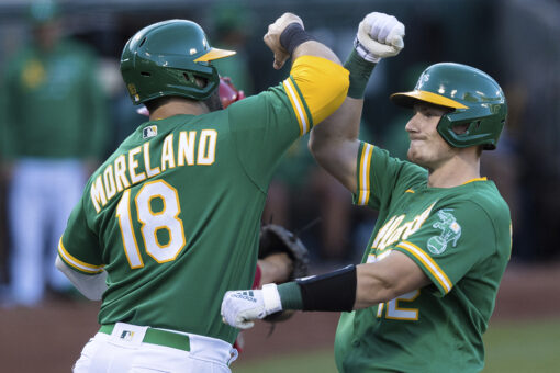 Moreland’s 1,000th hit, Murphy’s HR help A’s down Angels 8-5