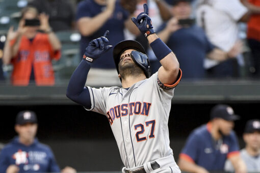Astros club 4 HRs, beat Orioles 13-0 for 10th straight win