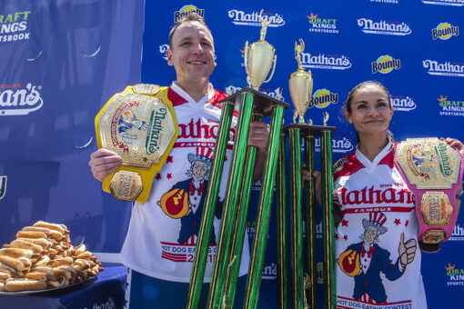 Joey Chestnut chows down 76 hot dogs, breaks own world record at annual Fourth of July contest