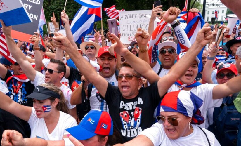 Republicans march with protesters for Cuban freedom as they pushed Biden for more support