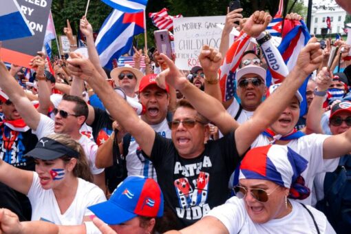 Republicans march with protesters for Cuban freedom as they pushed Biden for more support