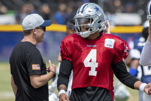 Cowboys’ Prescott leaves camp practice with shoulder strain