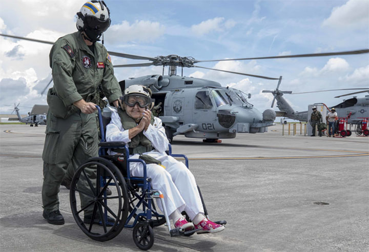 Navy flies widow around ship named after her husband for 100th birthday